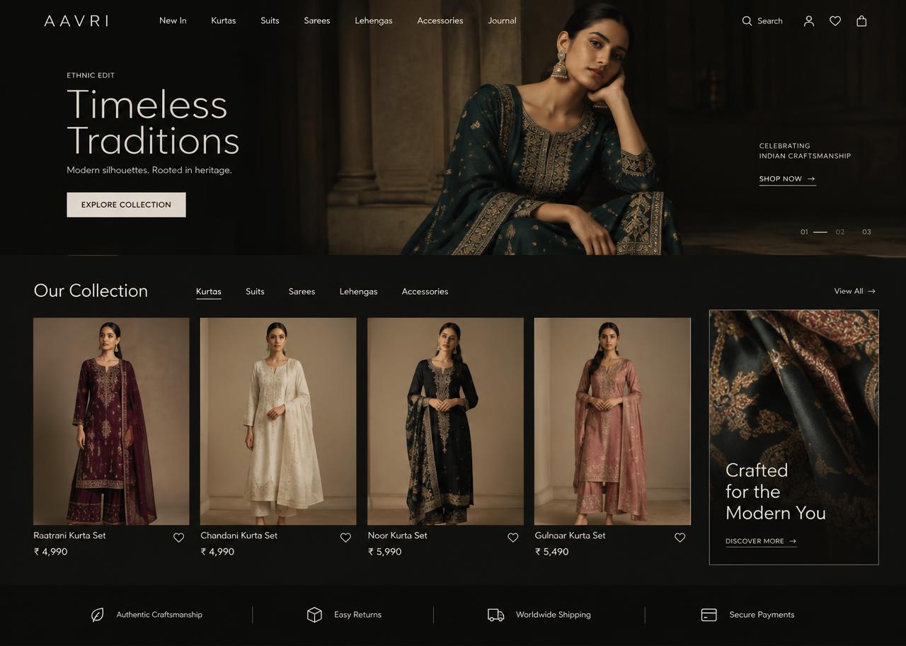 Website design for an ethnic wear clothing brand